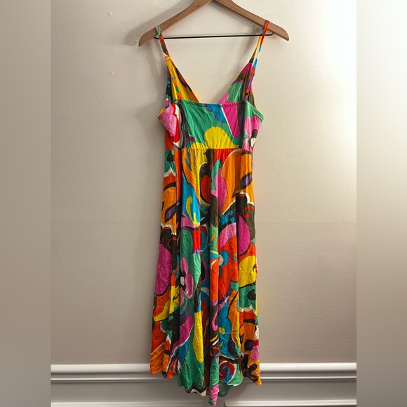 JAMS WORLD Bright Floral Colorful Midi Dress Hawaii Side pockets L - Picture 3 of 8